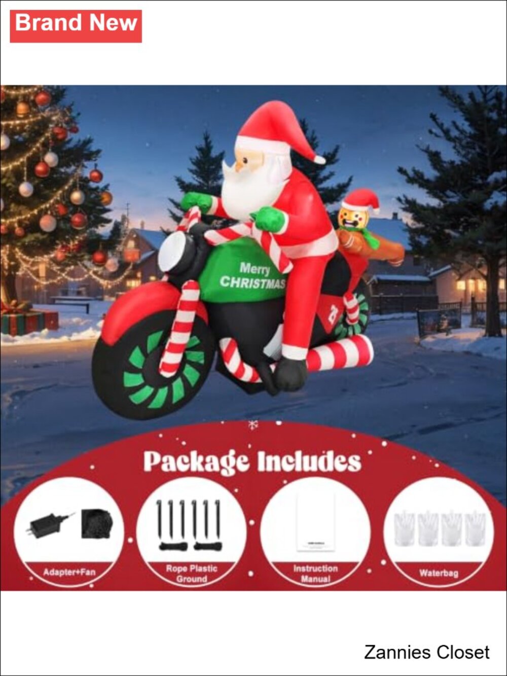 🎄 7FT Christmas Inflatable Santa Riding Motorcycle Gingerbread Man Lighted - Picture 2 of 6